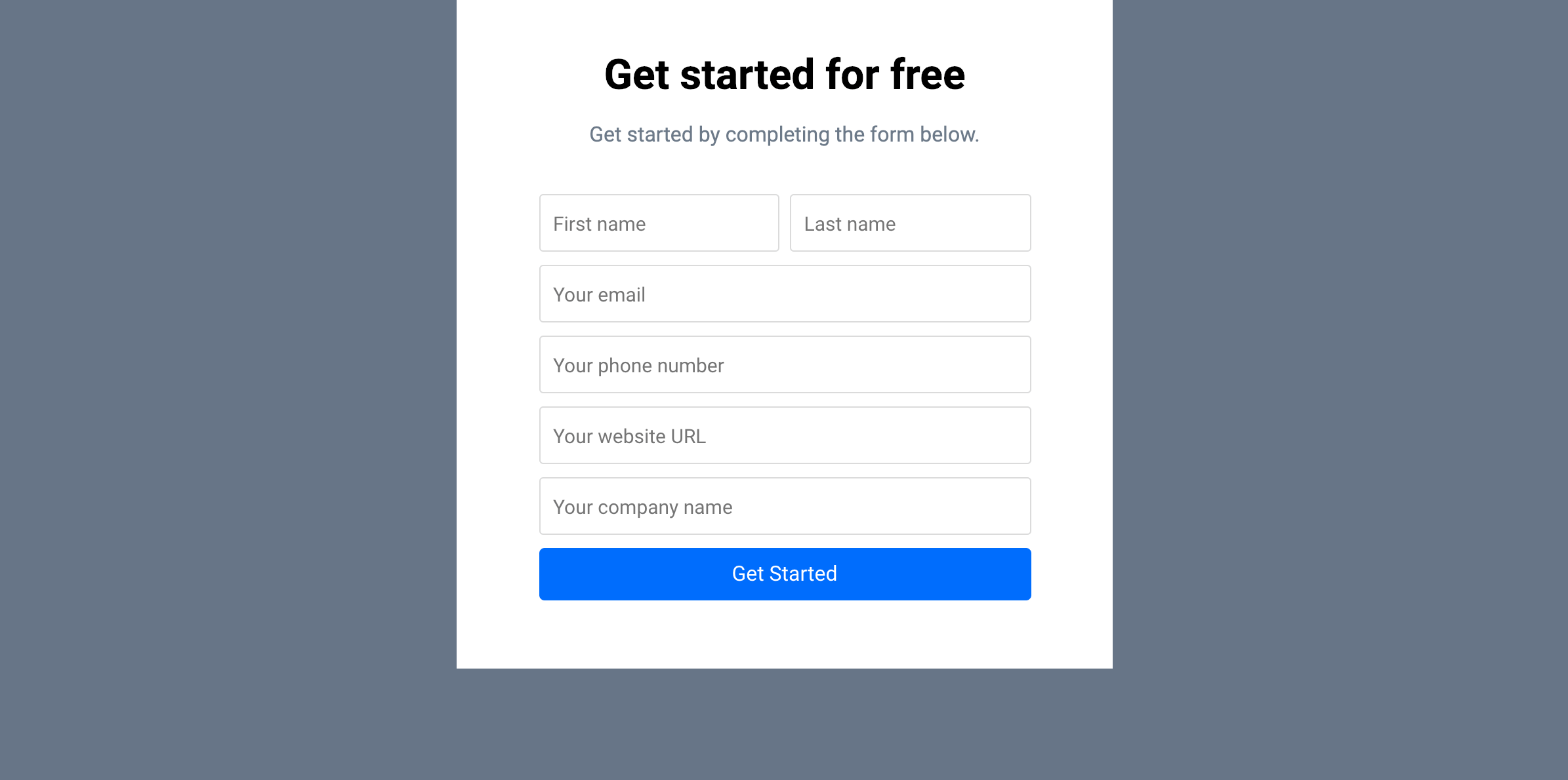 Lead capture form example